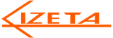 Logo arancione "IZETA" con una linea stilizzata a forma di freccia che si estende a sinistra e a destra su sfondo bianco.