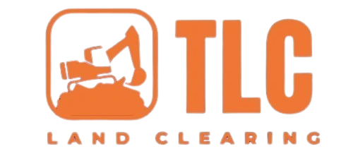 Orange TLC Land Clearing logo with excavator icon and text