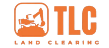 Orange TLC Land Clearing logo with excavator icon and text