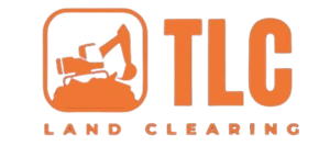 Orange TLC Land Clearing logo with excavator icon and text