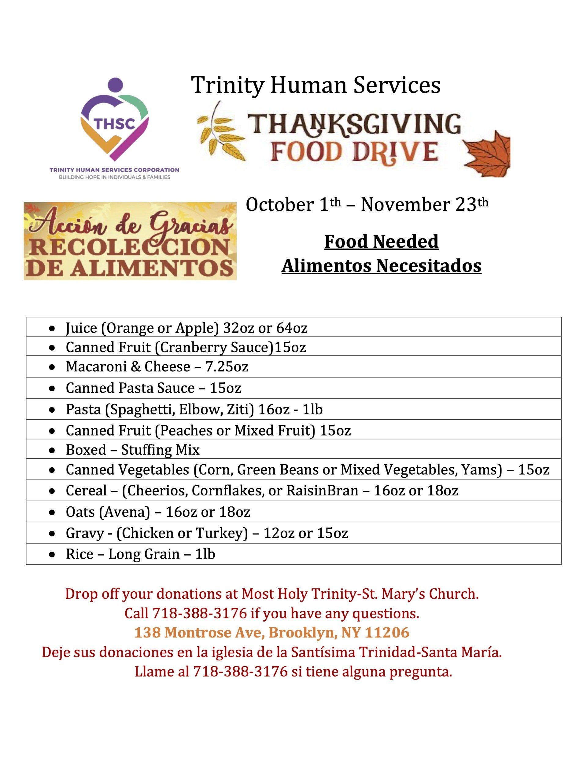 Thanksgiving Food Drive at Trinity Human Services