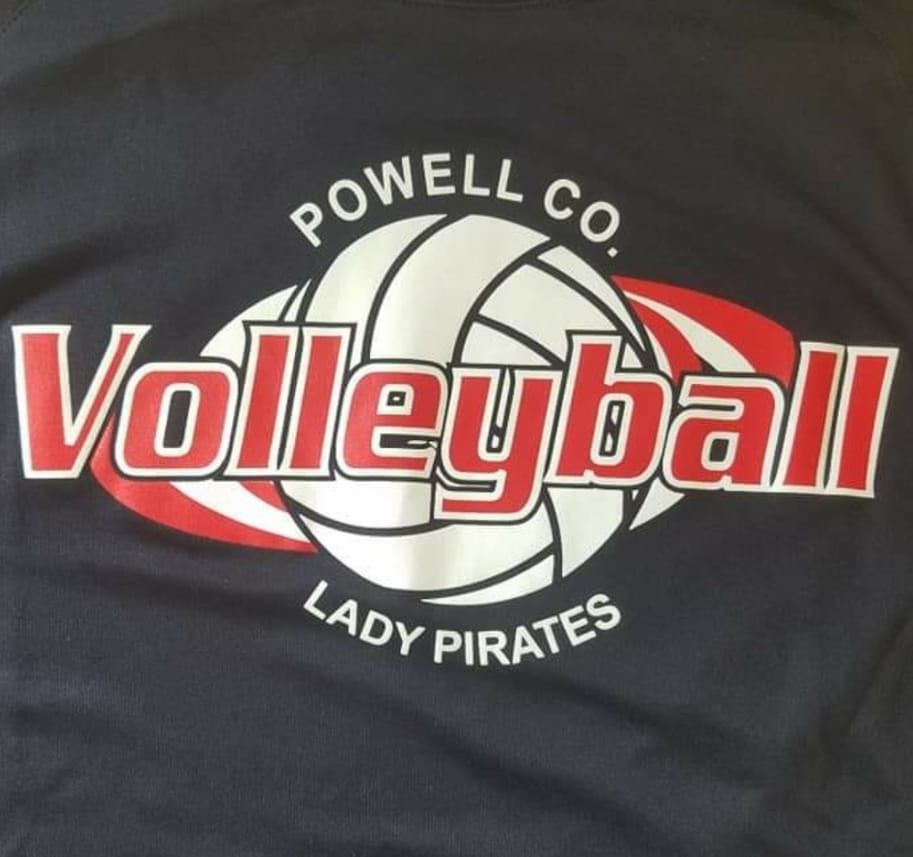 A black shirt that says powell co. volleyball lady pirates