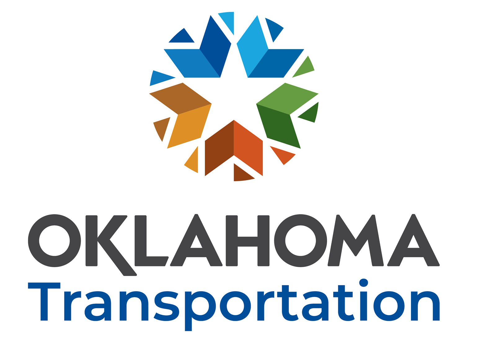 logo for the oklahoma department of transportation. it's a circle with many colors that are formed around a white star