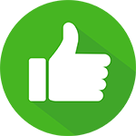 White thumbs-up icon inside a green circle with a shadow.