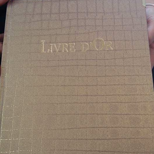 Une personne tient un livre intitulé livre d'or