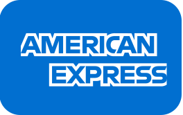 American Express logo in white text on a blue background.