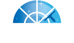 Blue window with a squeegee inside, suggesting window cleaning services.