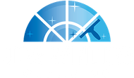Blue window cleaning logo with a window and squeegee.