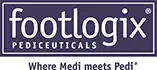 The logo for footlogix pediceuticals where medi meets pedi.