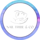 A logo for nail tribe & co shows a hand holding a flower.