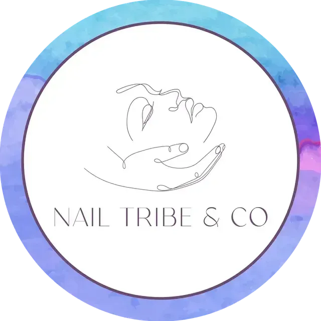A logo for nail tribe & co shows a hand holding a flower.