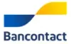 Het Bancontact-logo in blauw en geel met gestileerde tekst en een gebogen gele balk.