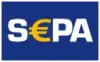 SEPA-logo in wit en goud op een blauwe achtergrond