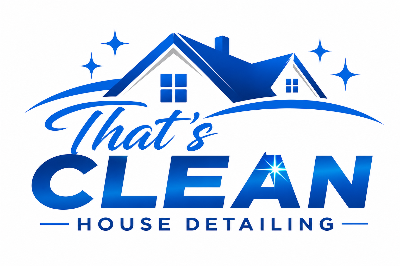 Blue house logo with sparkles and the text &ldquo;THAT&rsquo;S CLEAN&rdquo;
