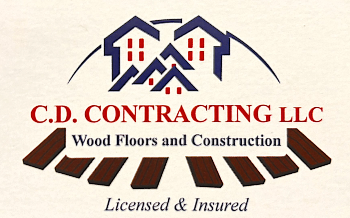 Logo for C.D. Contracting LLC: Houses, wooden planks, and text 