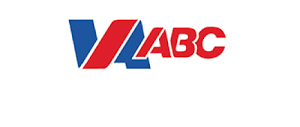 A red , blue and white logo for abc