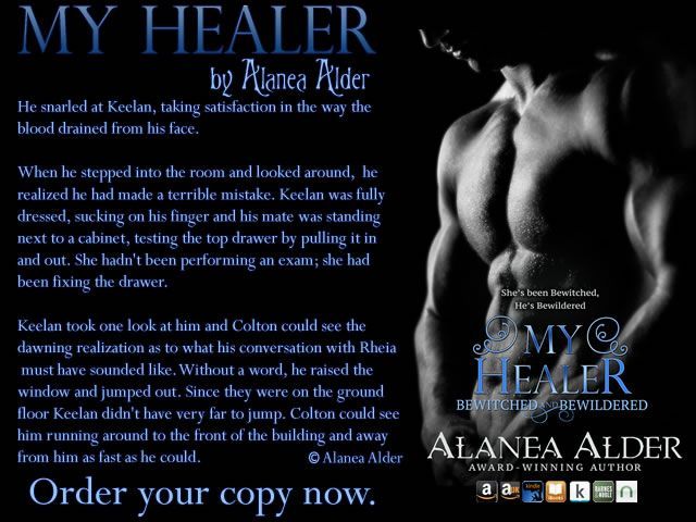An advertisement for alanea alder 's book my healer