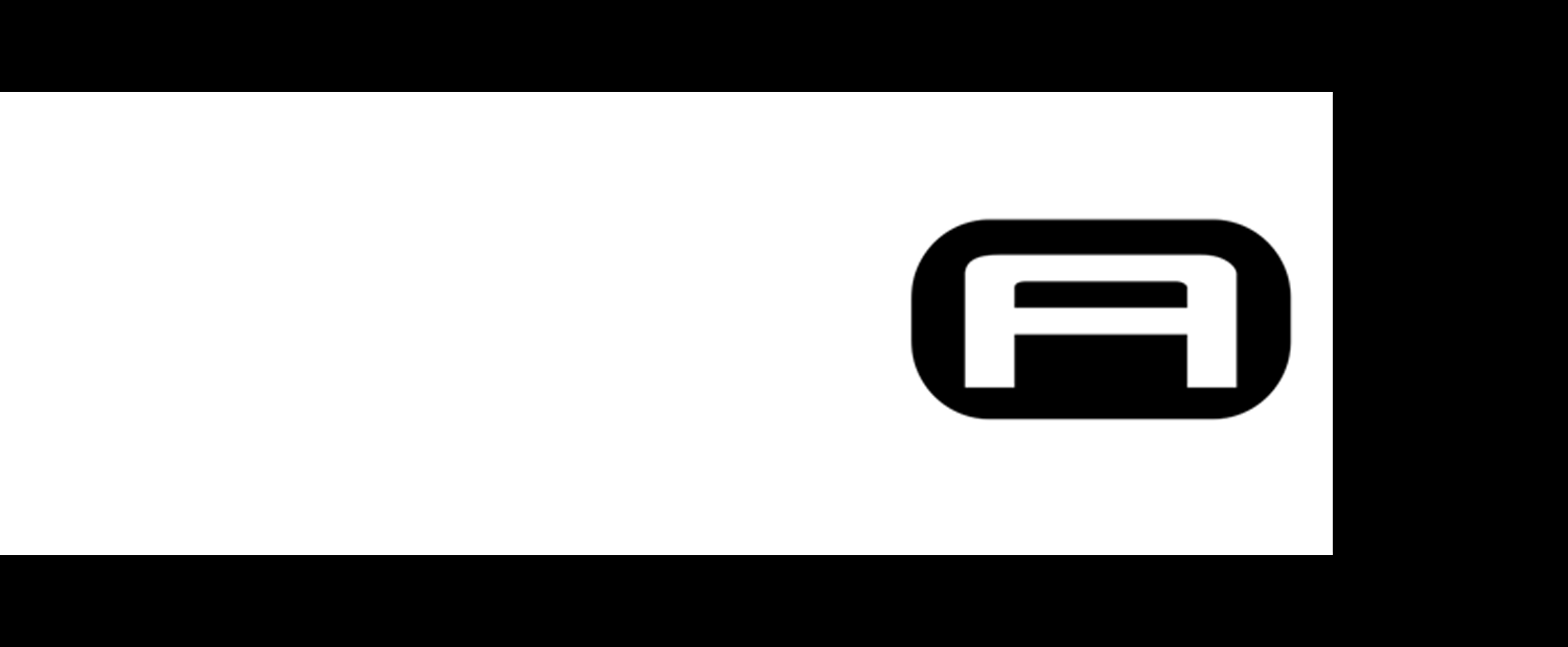 Schwarz-weißes Logo mit einem abgerundeten rechteckigen Symbol und einem stilisierten Buchstaben A