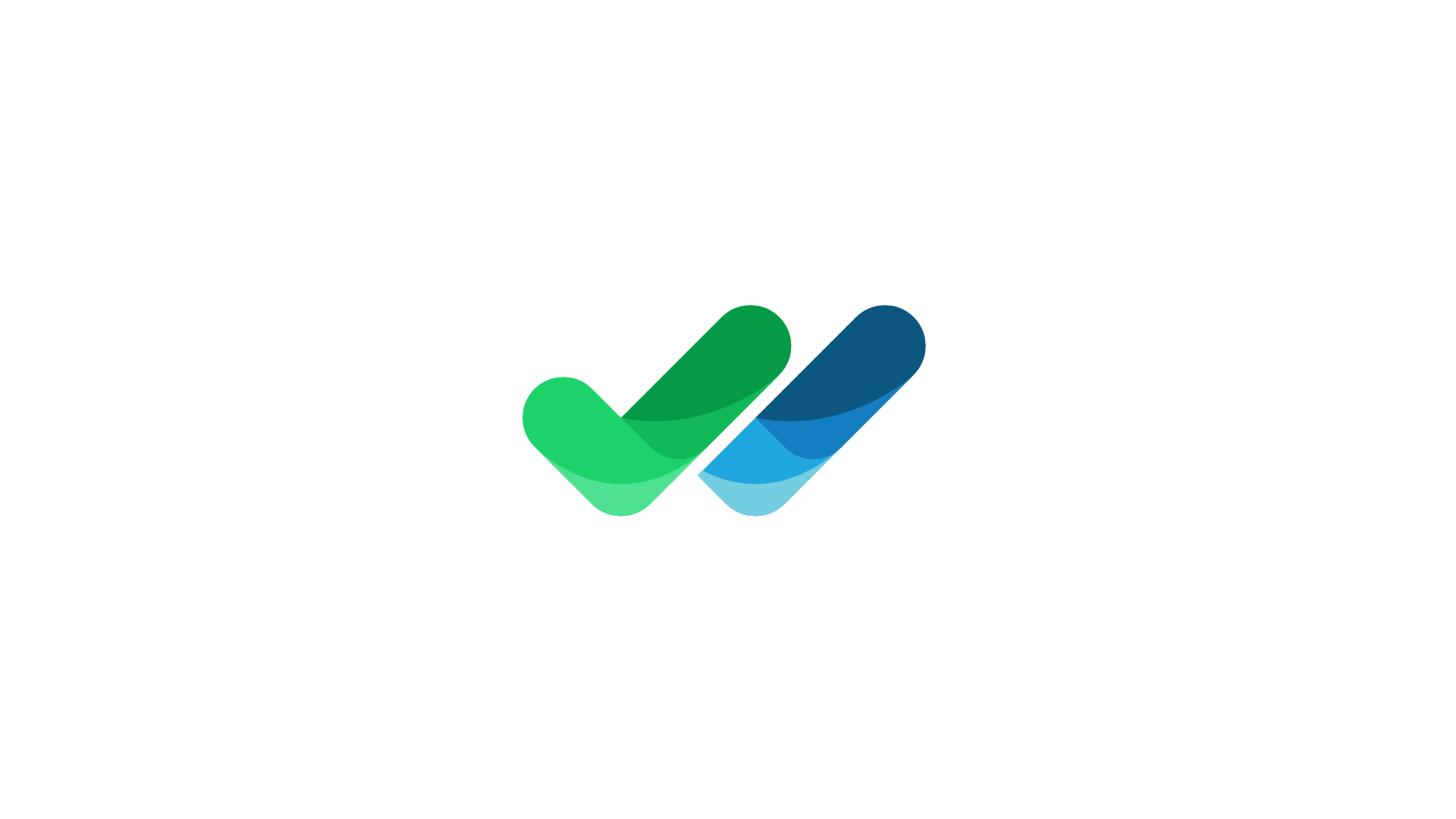 Stilisiertes grünes und blaues Häkchen-Logo auf weißem Hintergrund