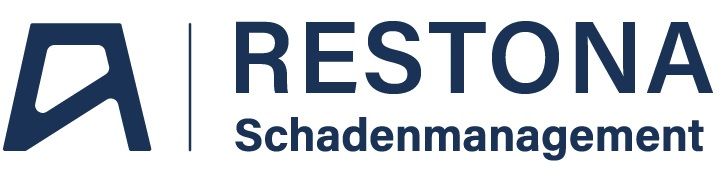 RESTONA Schadensmanagement Logo in Marineblau und Grau auf weißem Hintergrund