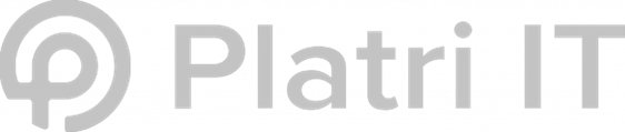 Graues „Platri IT“-Logo mit einem stilisierten Kreissymbol auf weißem Hintergrund