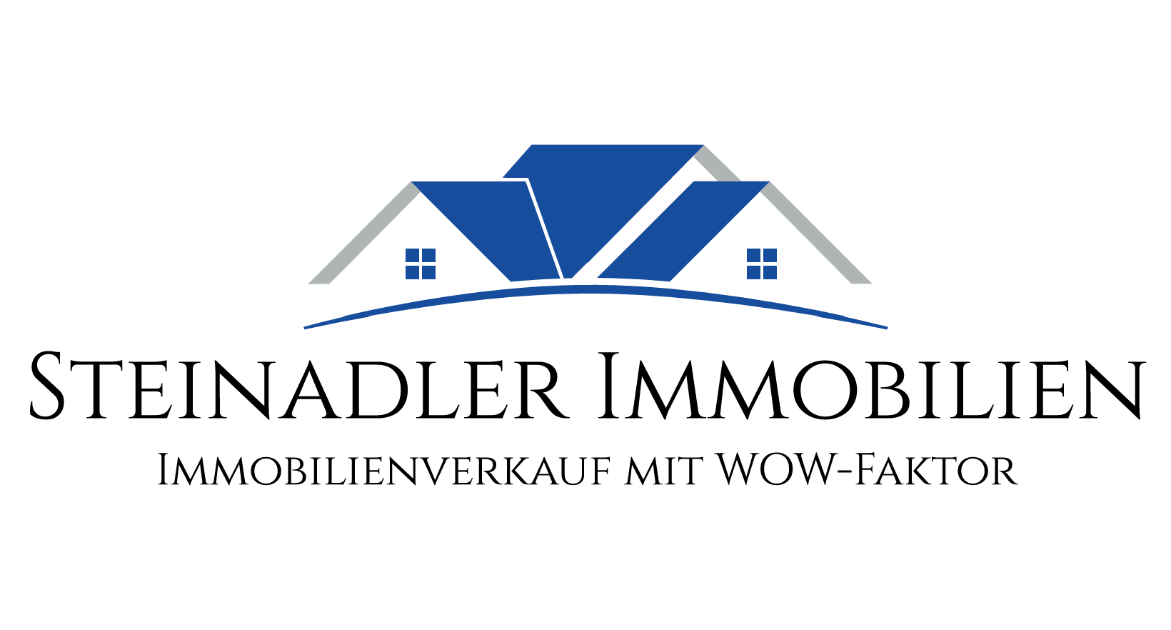 Steinadler Immobilien logo with blue rooftops and the tagline “Immobilienverkauf mit WOW-Faktor”