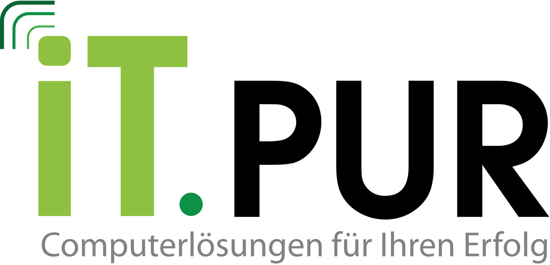 Logo for IT.PUR with green and black text and the tagline “Computerlösungen für Ihren Erfolg”