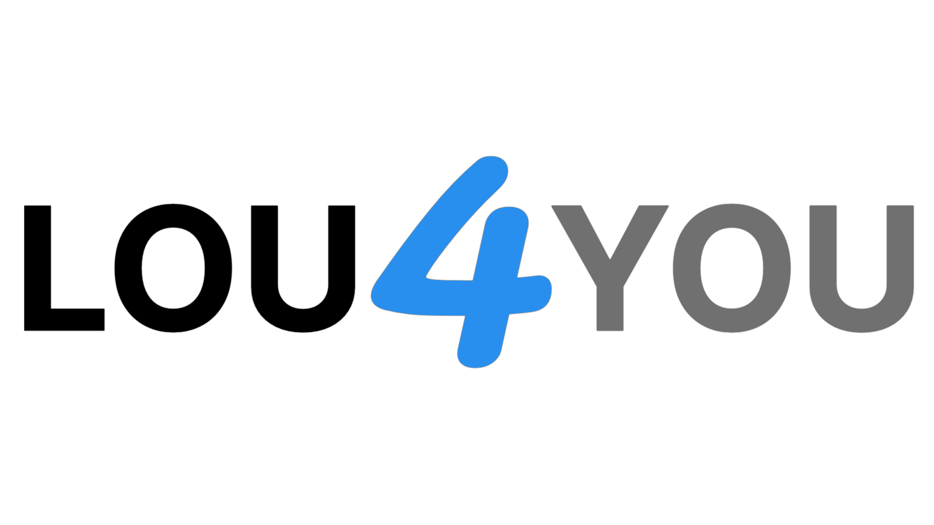 Das LOU4YOU-Logo ist in Schwarz und Grau gehalten und trägt die blaue Ziffer 4.