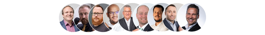 Ovale Porträts mehrerer Personen, wahrscheinlich eines Teams oder einer Gruppe von Kollegen.
