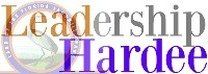 Logo for Leadership Hardee, text in various colors with a circular design behind the