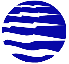 Blue circle with white horizontal lines representing waves or layers, possibly a logo.