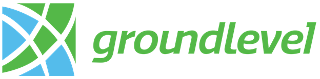 Groundlevel logo with a geometric green and blue design next to green text.