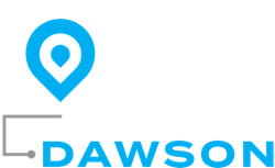 A blue and white logo for a company called dawson.