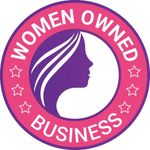 A women owned business logo with a silhouette of a woman