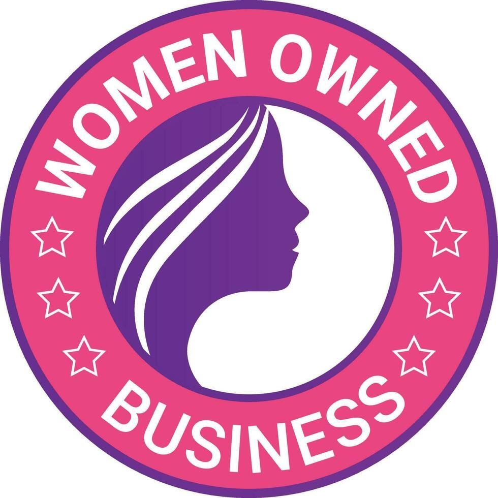 A women owned business logo with a silhouette of a woman