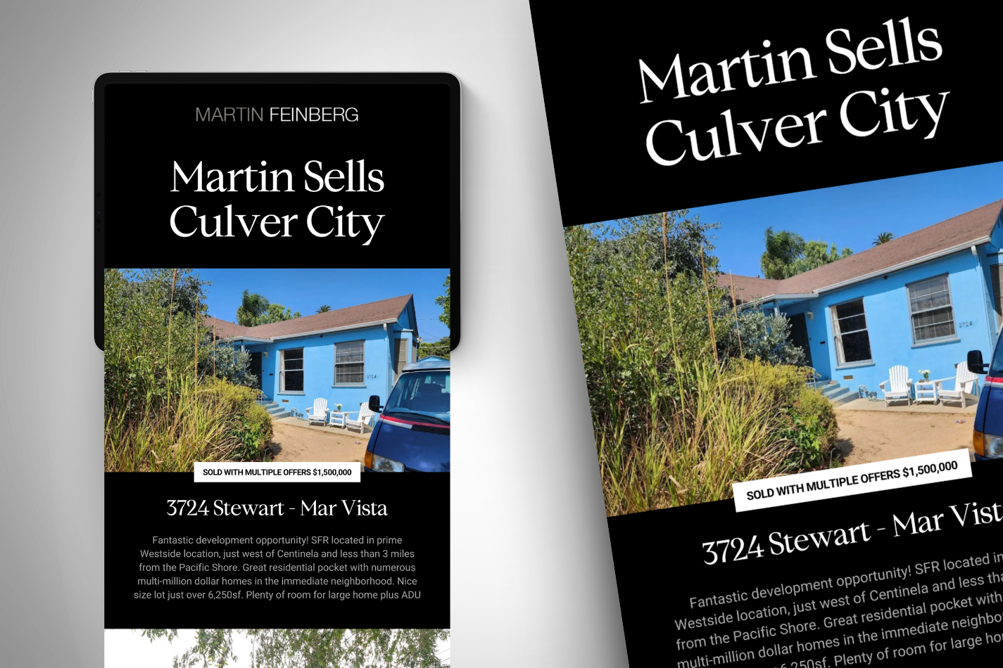 A martin sells culver city brochure with a picture of a blue house