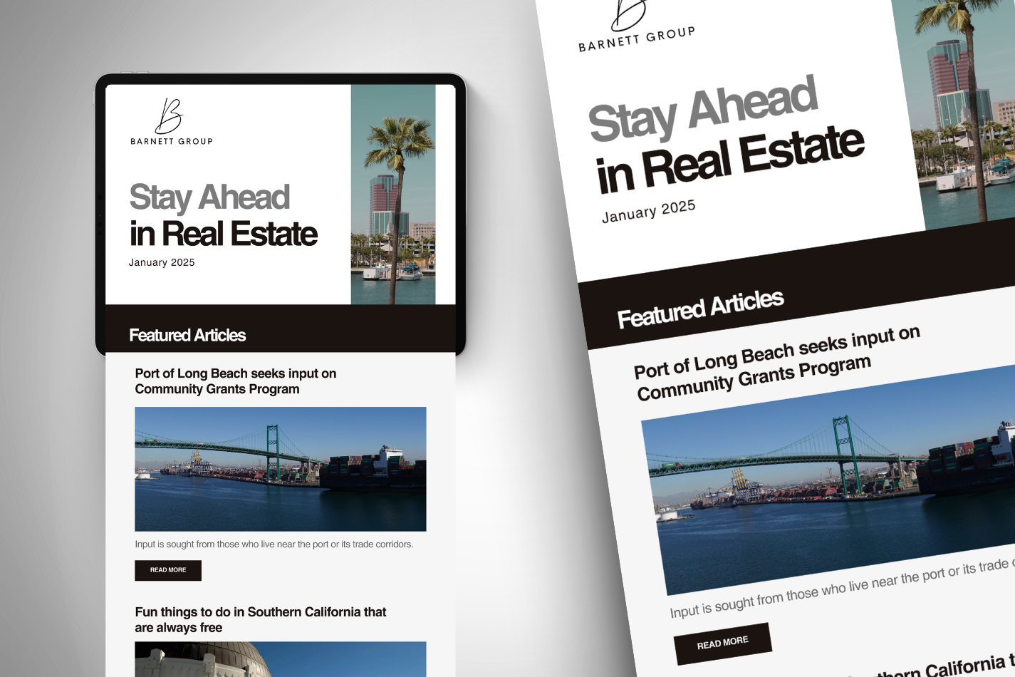 A tablet and an e-mail that says stay ahead in real estate