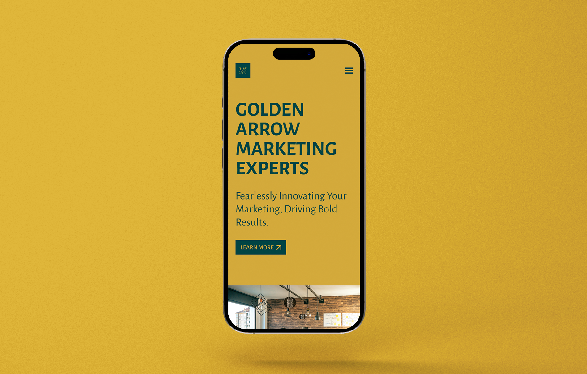 A cell phone is floating in the air on a yellow background.