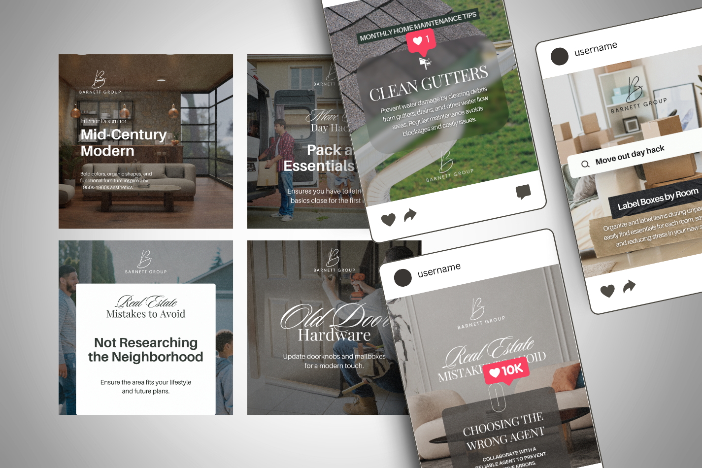 A collage of social media posts for a real estate company.