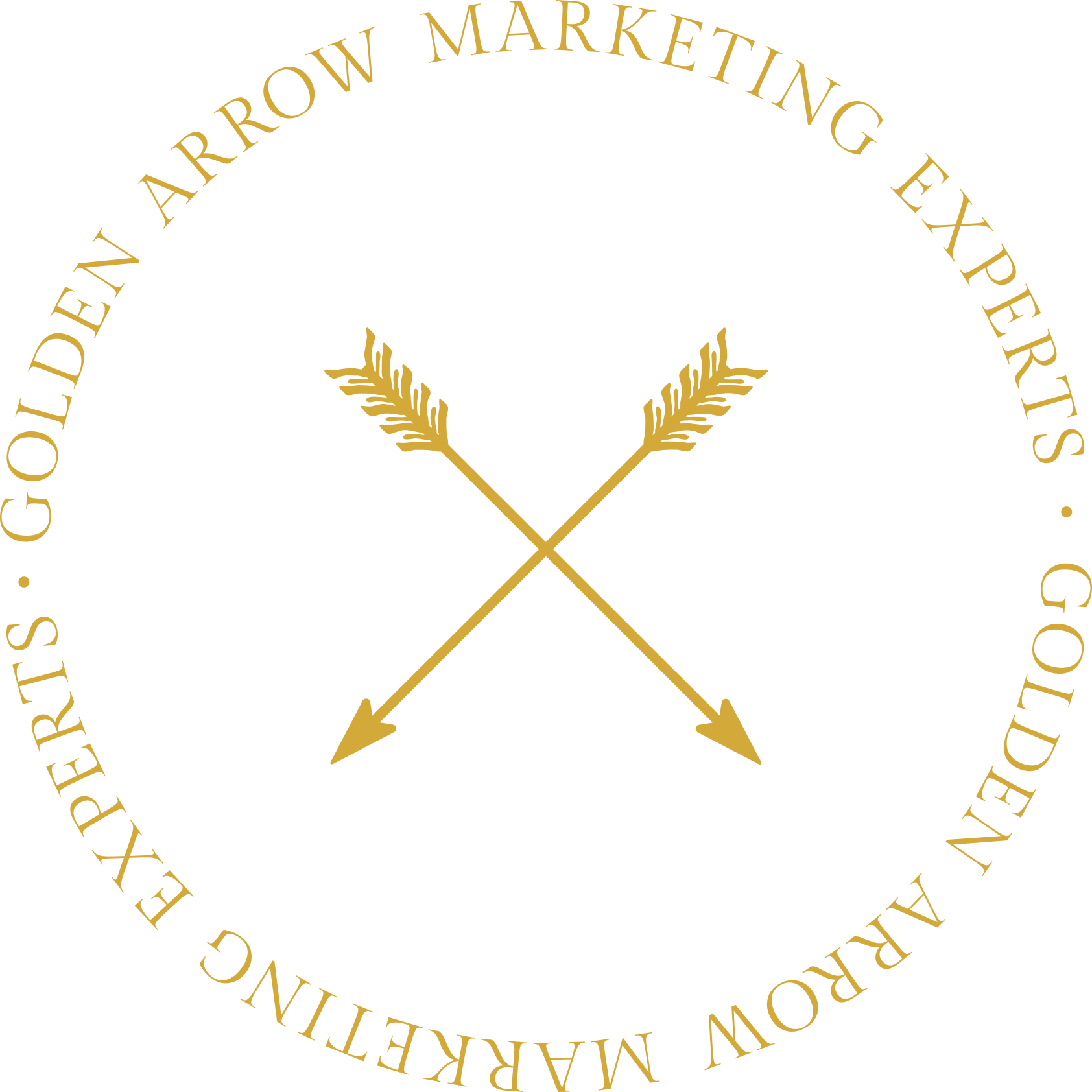 A logo for golden arrow marketing experts with two crossed arrows