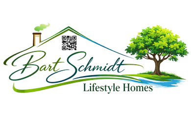 Bart Schmidt Lifestyle Homes logo with green house roof and tree over stylized script text