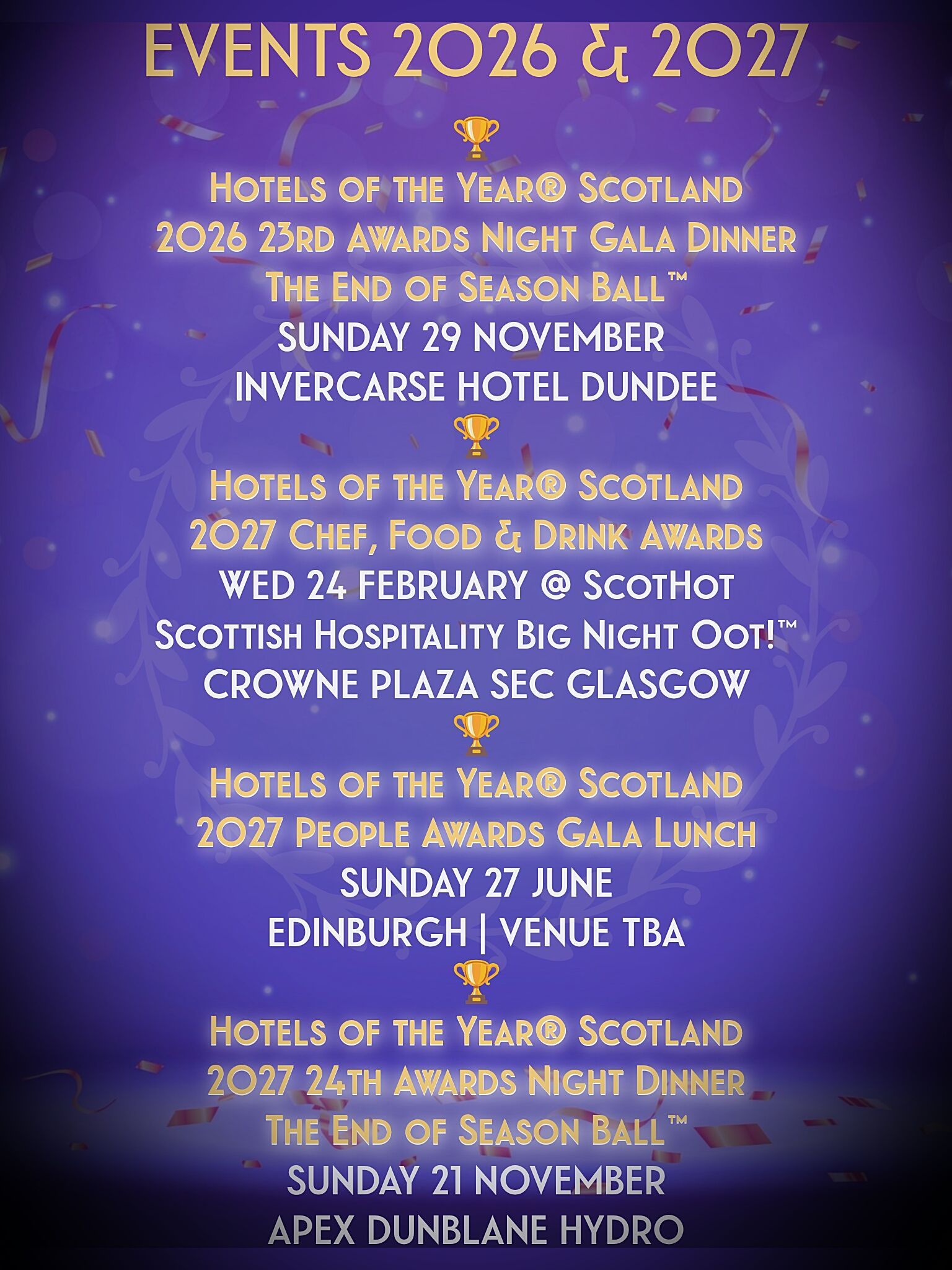 2026 & 2027 Scottish Hotels of the Year Events Diary 2026 & 2027 Scottish Hotels of the Year Events Diary