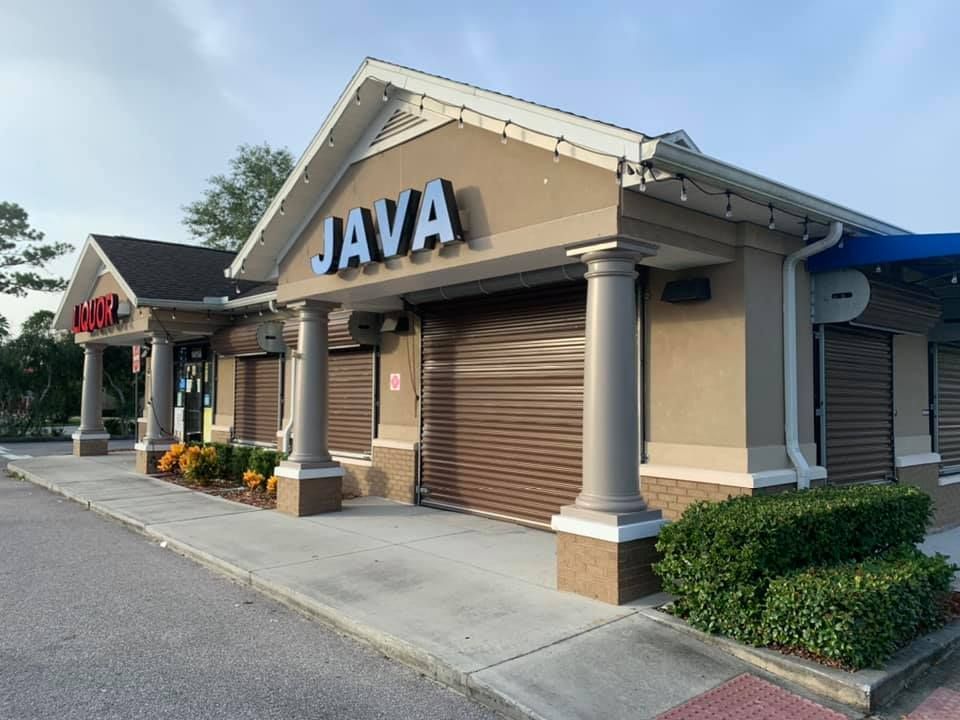 A building with a sign that says java on it