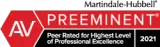 A red and black sign that says av preeminent peer rated for highest level of professional excellence