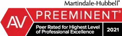 A red and black sign that says av preeminent peer rated for highest level of professional excellence