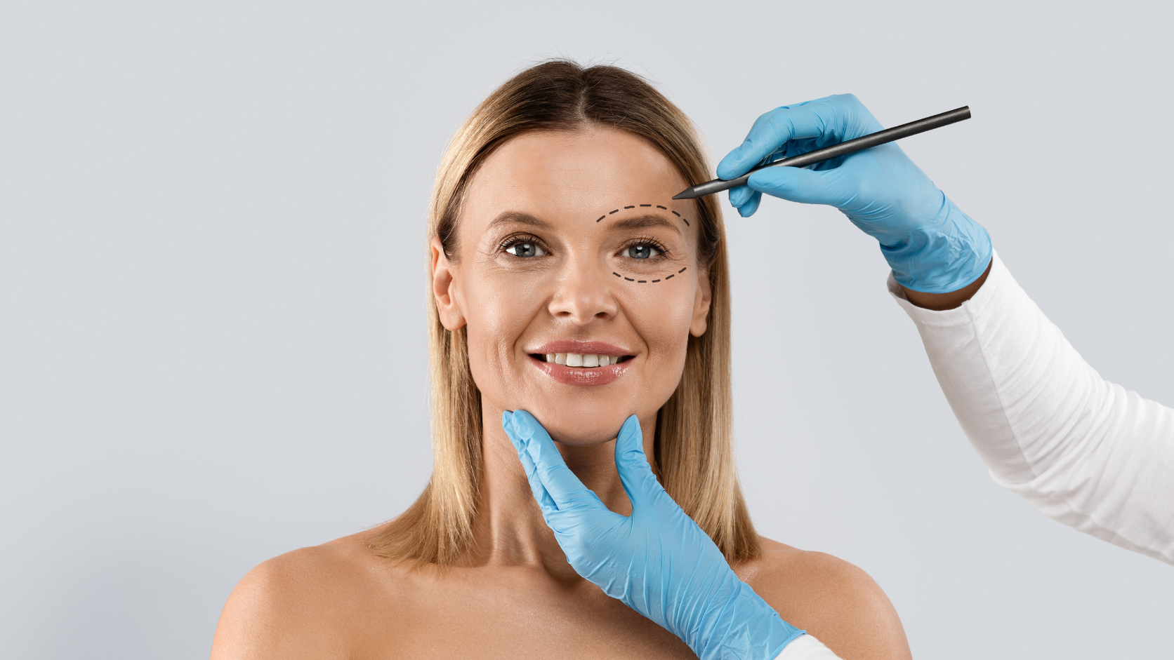 a plastic surgeon marketing image showing a cosmetic procedure consultation of a smiling woman