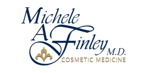 Michele A. Finley, M.D. cosmetic medicine logo in blue and gold with fleur-de-lis icon