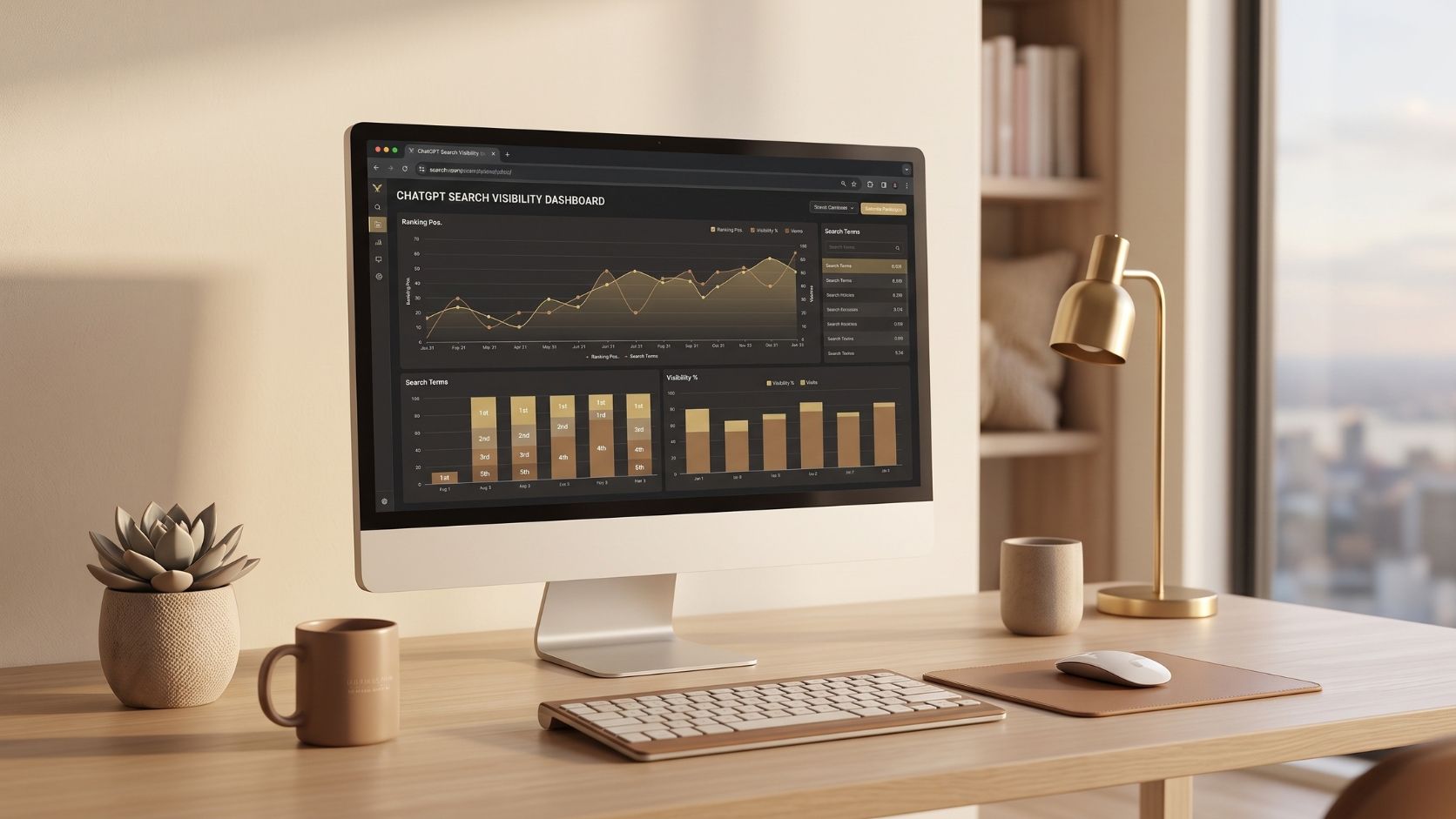 AI search visibility analytics dashboard displayed on a desktop computer