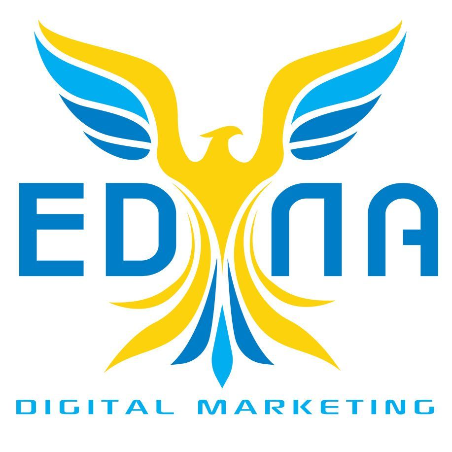EDNA Digital Marketing logo with a blue and yellow phoenix icon