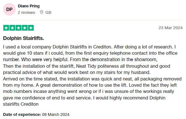 Dolphin Stairlift 5-star Trustpilot review